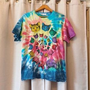 Psychedelic Cat Tie Dye Short Sleeve Cotton T-Shirt
